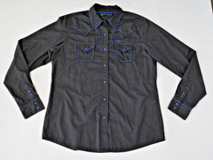 Vintage Western Shirt Cruel Girl Size XL 90s Black Electric Blue Stitch Snaps