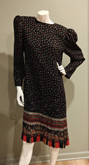 Vtg 80s Richard Warren Black Paisley Drop Waist Dress Wool Secretary/School Pic