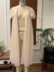 Vtg 60s Henson Kickernick Peachy Pink Sheer Chiffon Lace Peignoir Accent Robe S