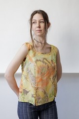 Vintage 90s Yellow Orange Floral Sleeveless Shell Top Women’s M Square Neck