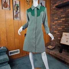 Vintage 60s 70s Mod Cowboy Go Go Mini A-Line Shift Texture Knit Party Dress M/L