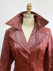 Vintage 70s Oxblood Red Leather Trench Coat Duster Argentina Exaggerated Collar