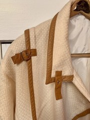 COURREGES PARIS Cream Boucle Wool Biker Zip Coat With Vinyl Trim