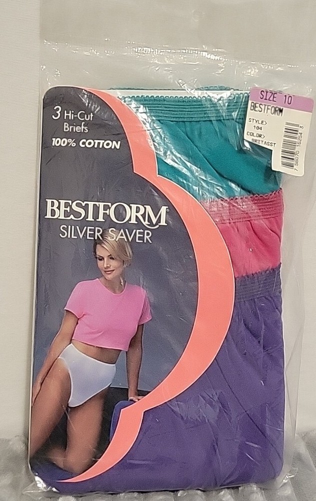 NOS Vtg 3 Pack Best Form Silver Saver Color 100% Cotton Brief Panties Sz 10 46″