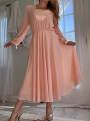 VTG 80’s Peachy Pink Formal Dress A-line Circle Skirt URSULA OF SWITZERLAND 12