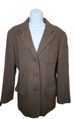 Vtg 90s Braebrook Equestrian English Country Blazer Wool Check Elbow Patches 14