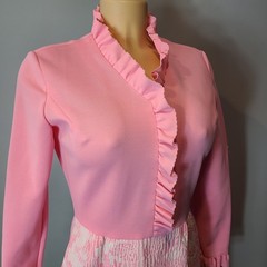 VTG Bleeker Street Dress Sz Small 60s 70s Pink Floral Ruffle Coquette Regency