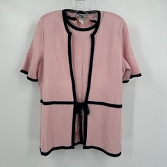 Womens Parisian Twin Set Sz M French Chic Minimalist Soft Pink Black Trim Preppy