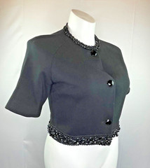 60’s Kimberly 100% Wool Cropped Beaded Button Front Sweater Cardigan Jacket 12