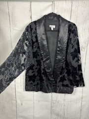 Vintage Velvet Satin Floral Patra Open Jacket Cardigan Satin Shawl Collar Sz XL