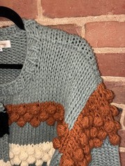 Simply Couture Blue Chunky Knit Bobble Colorblock Cardigan Medium Seasonal