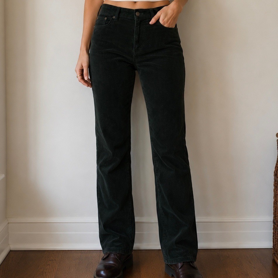 VTG Ralph Lauren Y2K Lauren Jeans Co Dark Green Corduroy Straight Leg Womens 12