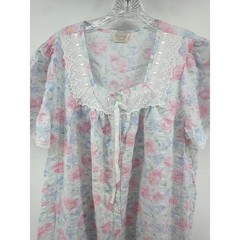 Vintage Carriage Court Floral Lace Nightgown Robe Pastel Pink Blue Seersucker