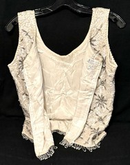 VTG 60’s Ivory Sequin&Beaded Sleeveless Cocktail Top~Tasseled Hem~Back Zip~Sz 12