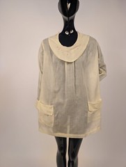 FLAPPER 1920’S PALE LEMON YELLOW SMOCK TOP W TURNED PATCH POCKETS EMBROIDERY