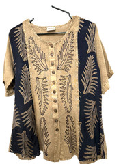 “Magic” brand,Vintage Ladies Top Brown w/Black Leaf Pattern, Free Size