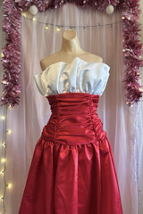 Vintage 80s 50s Formal Dress Red White Liquid Satin Strapless Crumbcatcher S
