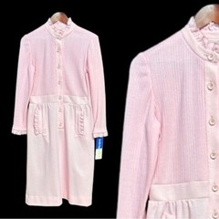 Leslie Fay Vintage Deadstock 70s Dress size 12/16 in light pink ribbed Polyester