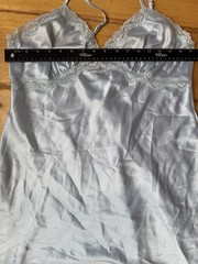 Vintage Chemise Nightgown Dress Pale Blue Satin Feel Lace V Neck Small/Medium