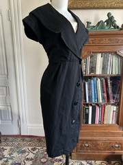 Vintage 1960s 1950s Black Coat Dress Wiggle Pencil Jackie O Chic Midi 32 Waist