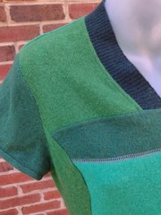 VTG 60s Mod Colorblock Knit Top Green Patchwork Brushed Thin Sweater Women’s S