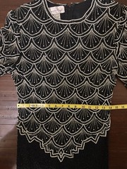 Vintage 100% Silk Laurence Kazar Black and Pearl Beaded Maxi Dress