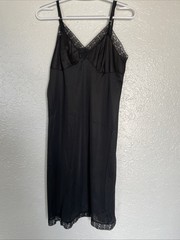 Vtg Shiny Silky Nylon Full Slip Nightgown Vanity Fair Black Dress