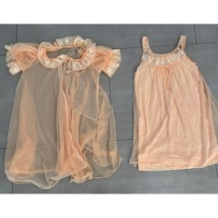 Vintage Val Mode Peach Peignoir Set Lace Babydoll Nightgown & Sheer Robe Small