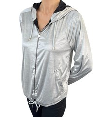 CHANEL Vintage P43484 Big CC Logo Zip Hoodie Jacket #42 Silver Black 901958