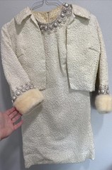 Vintage 1960s Beaded Imperial Hong Kong Dress Sz 10 Real Fur Cuffs DAMAGE