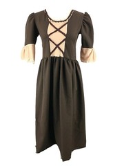 Homemade Vtg 40s 50s Flounce Lace Trim Prairie Boho Dress Size XS (msrd) Brown
