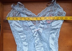 Vintage 1970s Darling Body Fashion Blue Nylon Teddy Lace XXS Lingerie