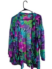 VINTAGE COLE OF CALIFORNIA PURPLE/GREEN/RED NYLON SWIM COVER-UP Pockets