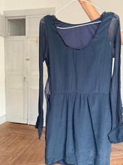 Vintage Hoss Intropia navy silk mini dress – sheer sleeve open back cocktail dre