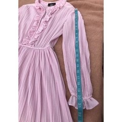 Vtg Rare Dress Liz Petites Inc. Pink Polyester Ribbed 70s Disco Mod Ruffles Boho