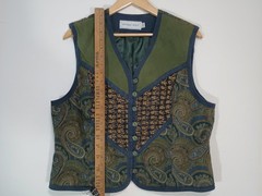 Vintage Howard Wolf Olive Green Paisley Print Waistcoat Vest Size 16
