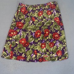 Alfred Dunner Vintage 100% Silk Floral Midi Skirt Purple Red Green Size 18
