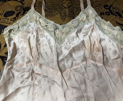 ANTIQUE / VINTAGE PINK SATIN & RIBBON LINGERIE / GOWN. WAIST 15 ACROSS. TLC