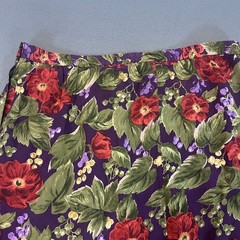 Alfred Dunner Vintage 100% Silk Floral Midi Skirt Purple Red Green Size 18