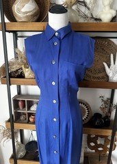 90’s Esprit Blue Button Up Collared Midi Shirt Dress Size 8