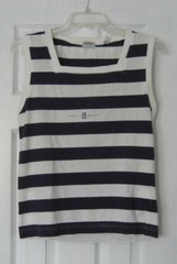 1980s Esprit Sport Square Neck Striped White & Navy Blue Knit Tank Top Sz S-M