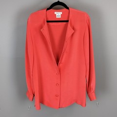 Vintage 100% Silk Talbots Button Front Blazer Blouse Coral Minimalist Top 10