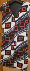 Vintage 1970s MOD abstract geometric white black red sleeveless Dress, no tags