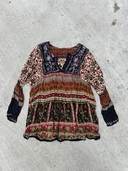 Vintage 90s Grunge Gauze India Floral Boho Embroidered Peasant Top M L