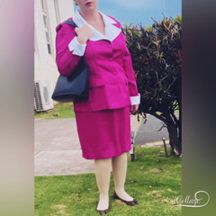 Helene Blake VTG Plus Size HTF 70s/80s Daggar Collar Career Suit Fuschia Sz18