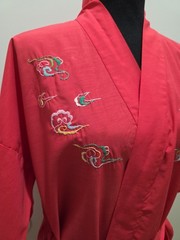 GOLDEN DEER Chinese Red Kimono Robe Size M Dragon Embroidered Asian Robe Salmon