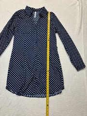 R N B Navy Blue Polka Dot Button Long Sleeve Dress – Size Medium Missing Belt