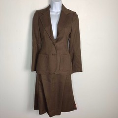 Larry Levine Skirt Suit sz S Brown Dark Academia Old Money Office Chic VINTAGE