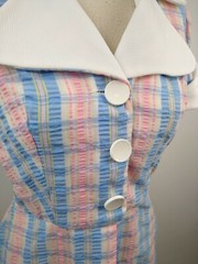 Vintage Teena Paige Rockabilly Go Go Mod Seersucker Blouse Peplum Sz S ? Pastel