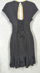 Vtg Carole Little Black Dress 6P Art Deco Coset Back Gold Turq Embroidery Boho